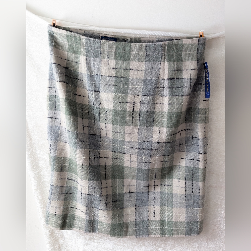 Pendleton Wool Pencil Skirt Midi Plaid Sage Blue Cream